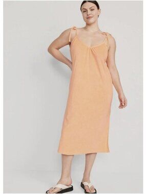 Old Navy Womens Tie-Shoulder V-Neck Terry Midi Swing Dress Peach Size 4X